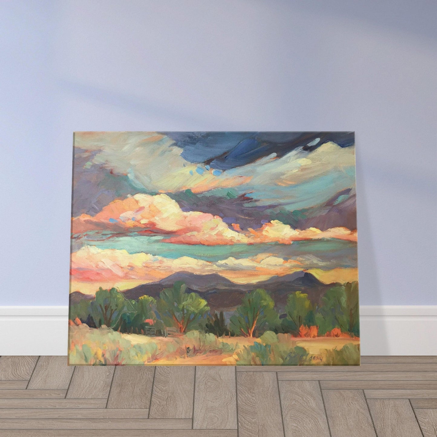 'New Mexico Sky' Southwestern Landscape I 16x20 inch Art Print on Canvas I Original Artwork by American Artist Barbara Cleary I F53