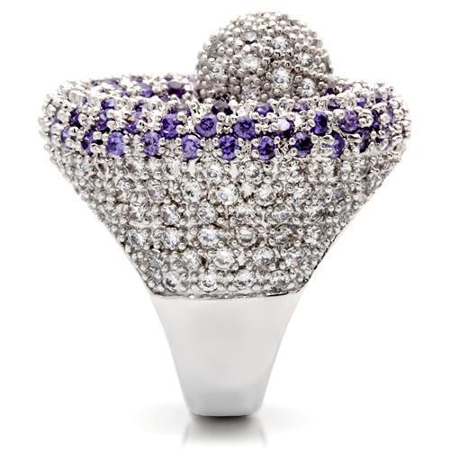 0W018 - Rhodium Brass Ring with AAA Grade CZ in Tanzanite