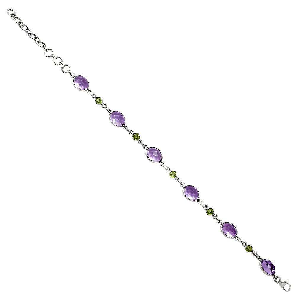 Premium Quality Amethyst Checker - Brazil & Peridot Bracelet B-1006 11-EB10019