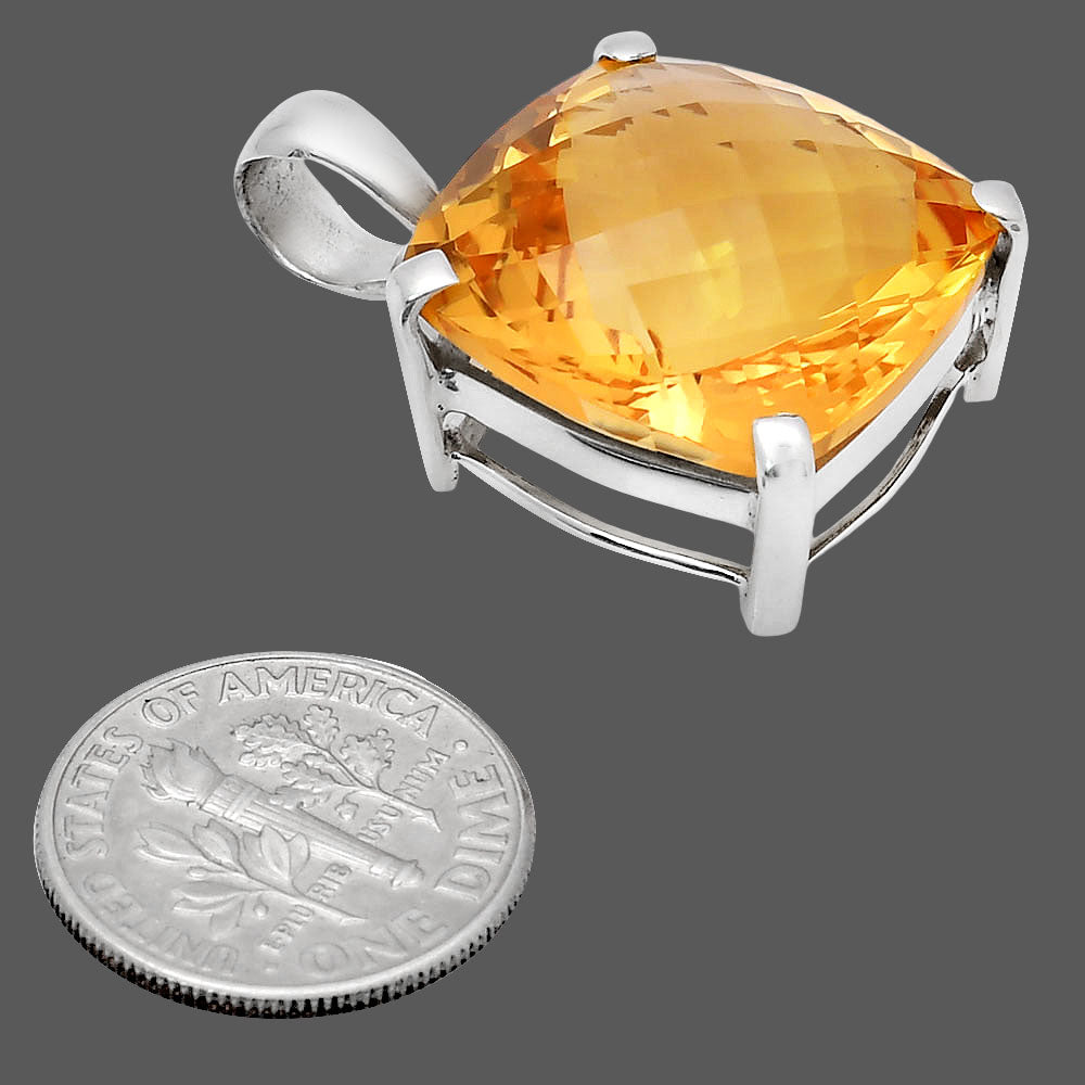Premium Quality Citrine Checker Pendant P-1013 12-EP10033