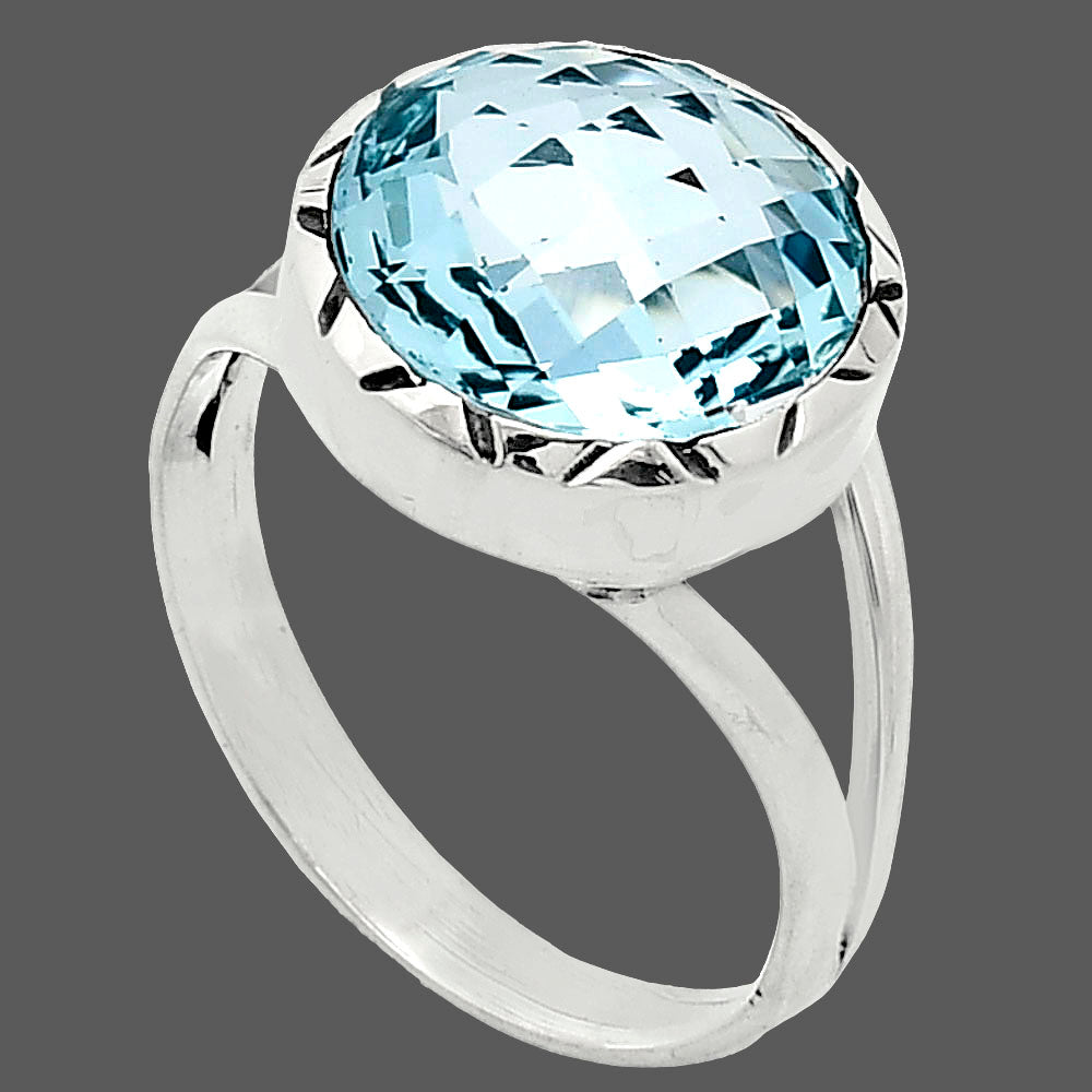 Premium Quality Sky Blue Topaz Checker Briolette Ring size-8.5 R-1074 13-ER10107