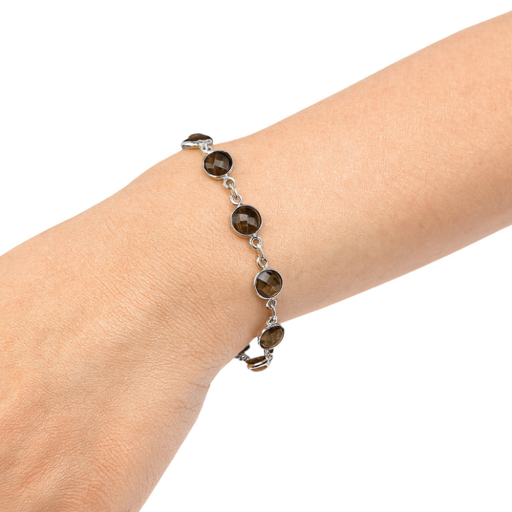 Premium Quality Smoky Quartz Checker Briolette Bracelet B-1001 17-EB10072