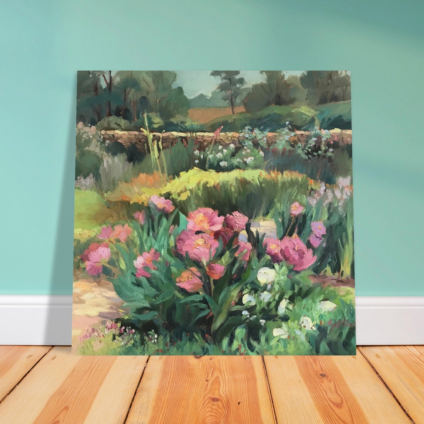 'Garden Peonies' Floral I 16x16 Museum-Quality Matte Paper Poster | Original Artwork by American Artist Barbara Cleary