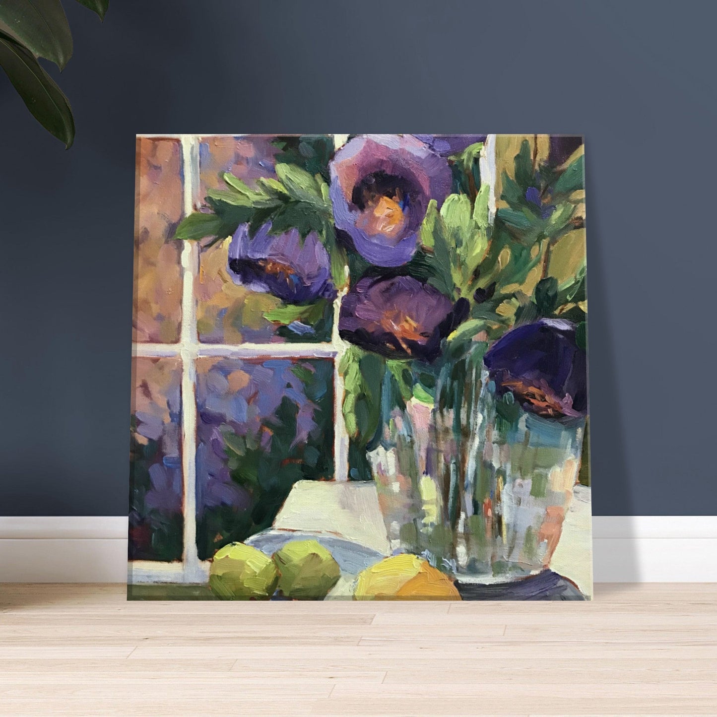 'Purple Flowers' Floral Still Life I 12x12 inch Canvas Art Print I Original Artwork by American Artist Barbara Cleary