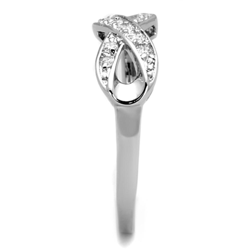 3W757 - Rhodium Brass Ring with AAA Grade CZ in Clear