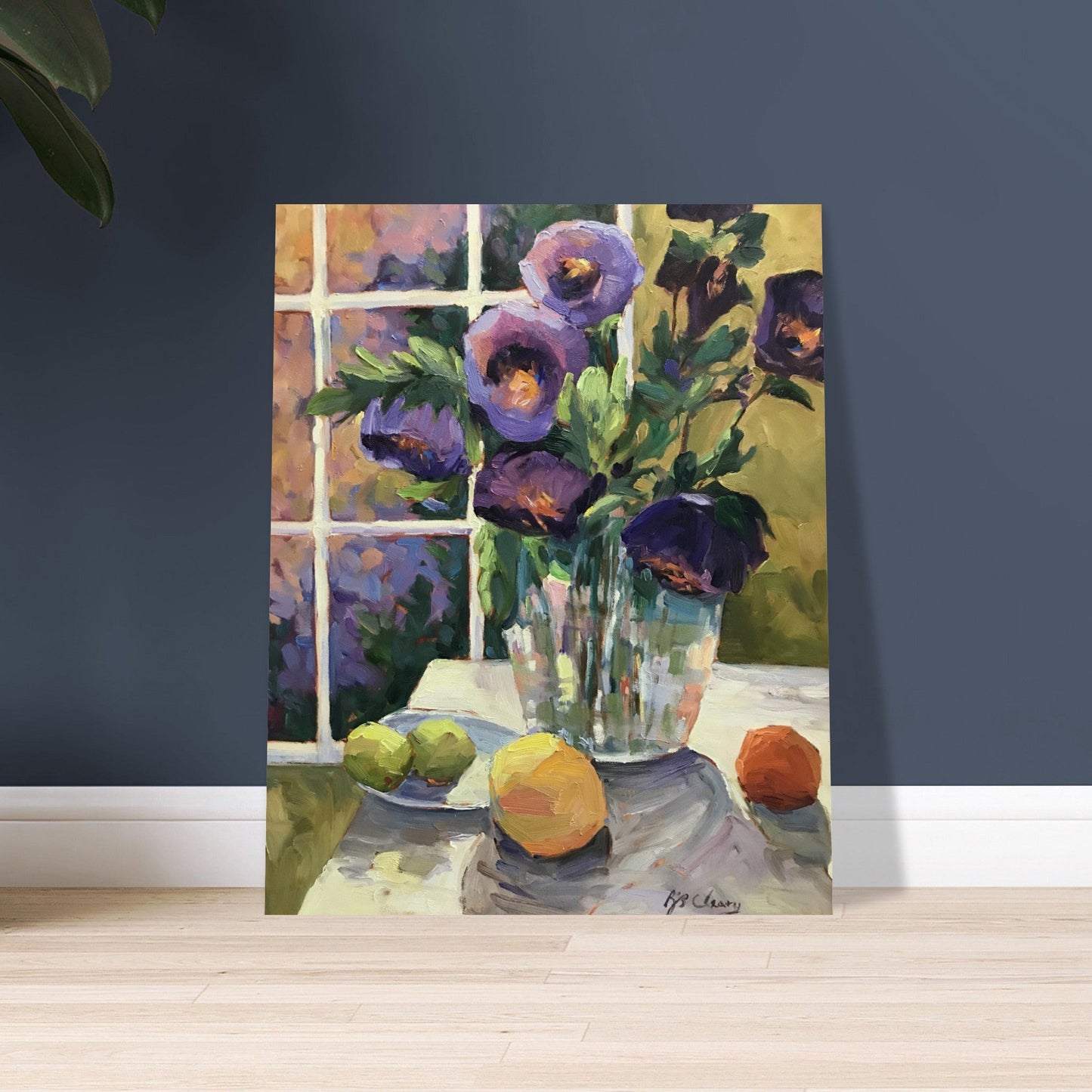 'Purple Flowers' Floral Still Life I 16x20 Museum-Quality Matte Paper Poster | Original Artwork by American Artist Barbara Cleary