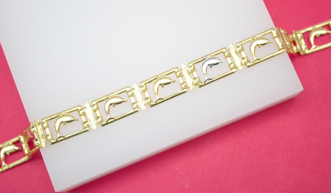 18K Gold Filled Three Toned Dolphin Bracelet