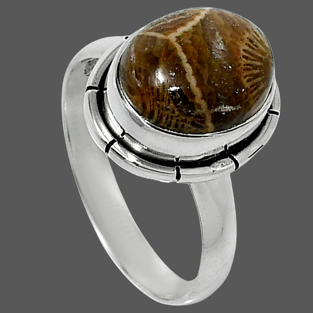Natural Flower Fossil Coral Ring size-7 R-1011 52-ER14915