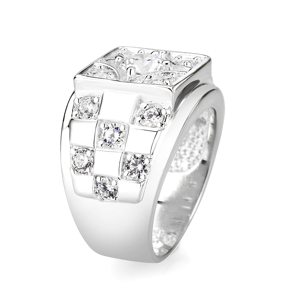 LO5S164- Sterling Silver Ring with Clear CZ High Polished(No Plated)