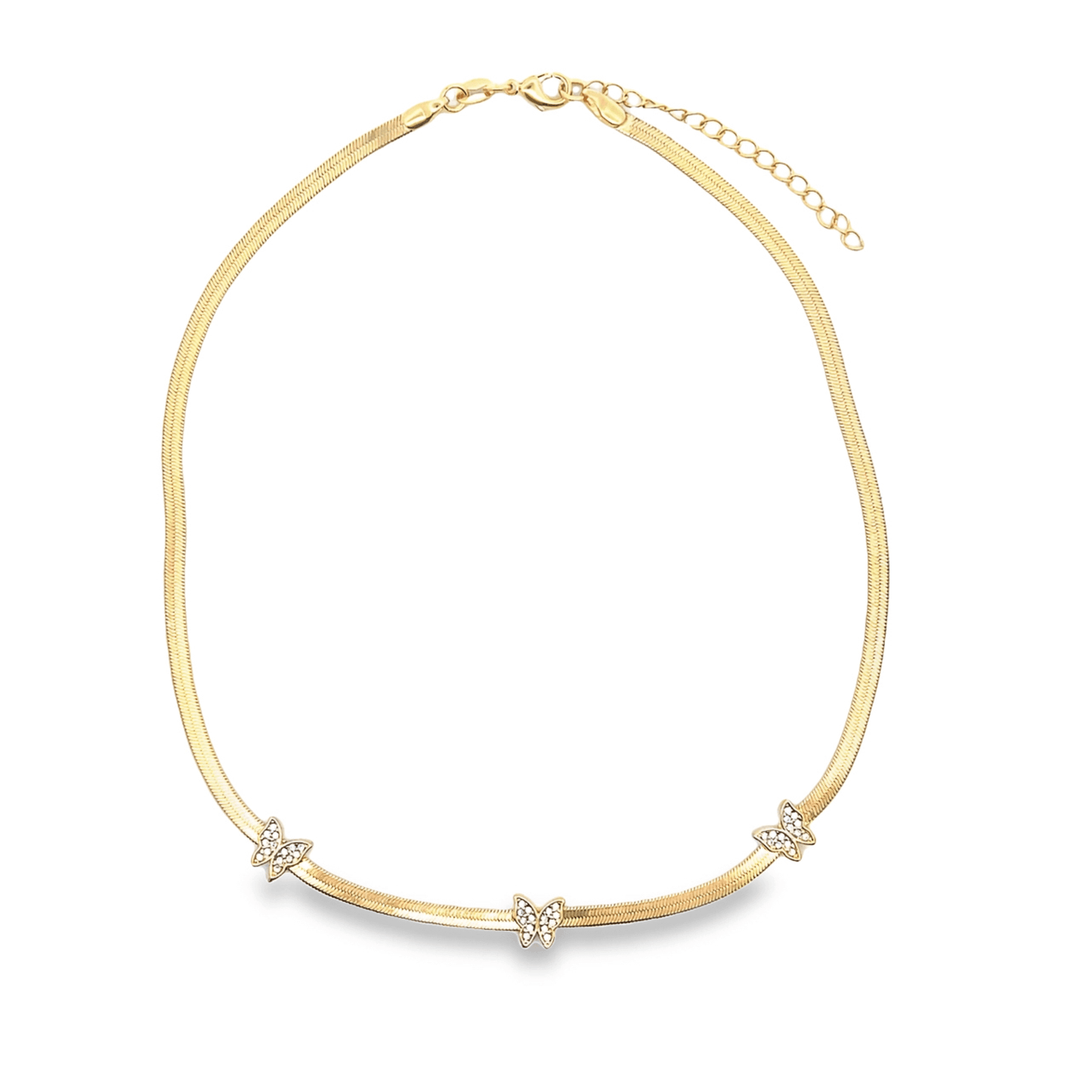 3mm Herringbone CZ Butterfly Charm Bracelet (H165)(I482)