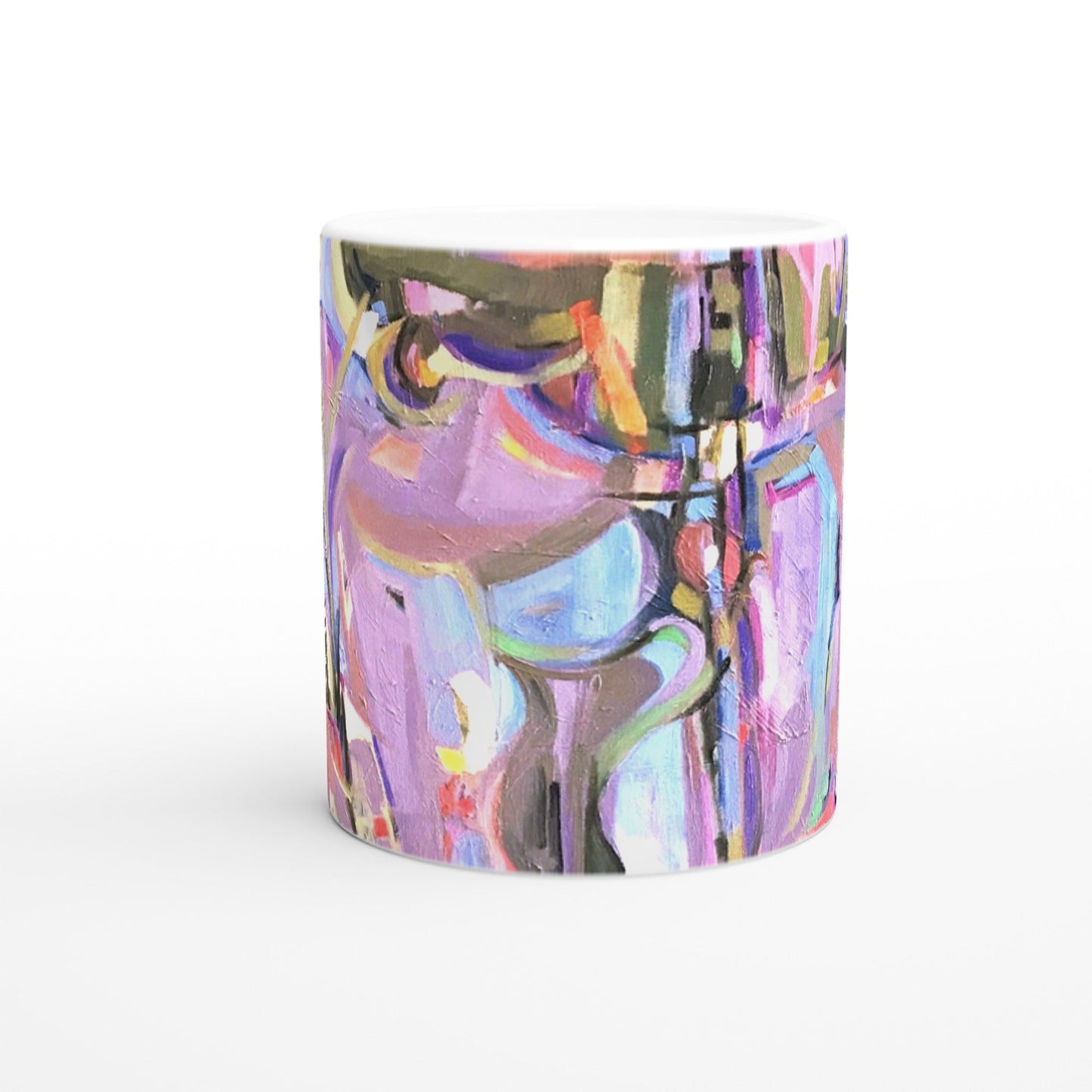 11oz White Ceramic Mug| Coffee Cup with 'Passages' Abstract Artwork by American Artist Barbara Cleary