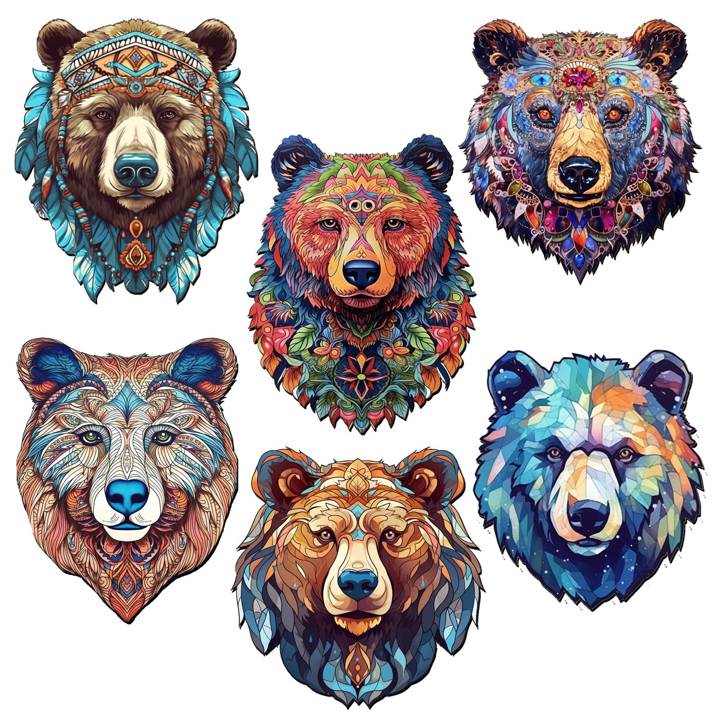 Mystical Bears Decorative Eco Wood Magnets Set of 6 by G. Debrekht - Wildlife Decor - 8090120G-S6
