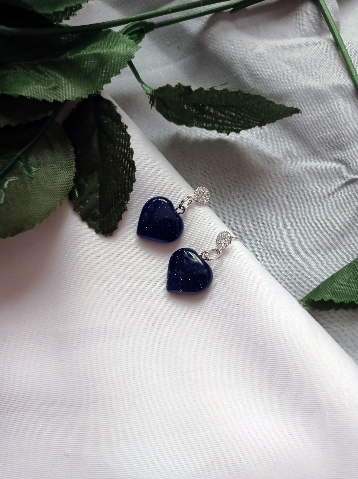 Blue Goldstone Cubic Zirconia Stud Earrings, Besteller Earrings, Sterling Silver Stud Earrings, Heart Earrings, Gemstone Earrings | by nlanlaVictory