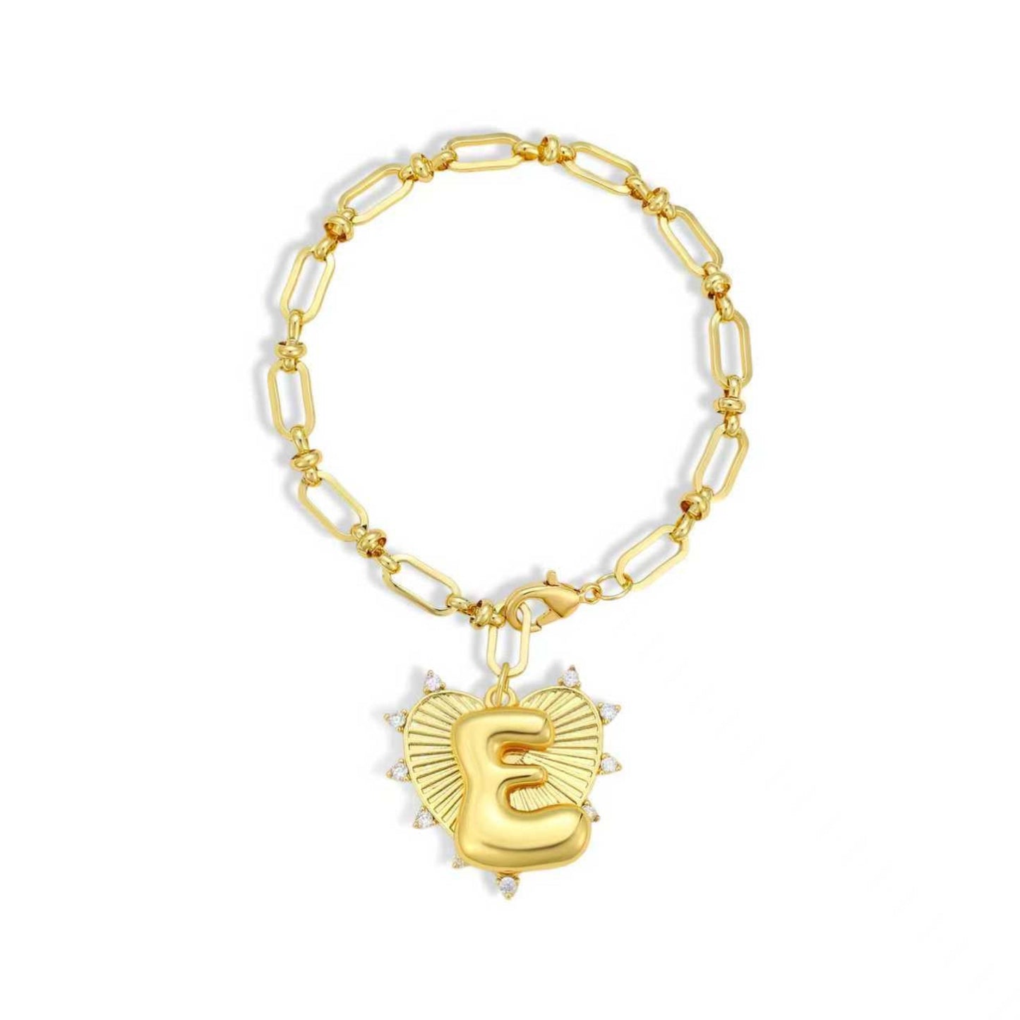 Balloon Initial Heart Charm Bracelet - Gold Link Chain