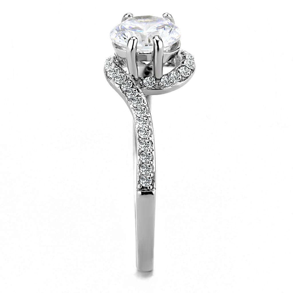 DA023 - High polished (no plating) Stainless Steel Ring with AAA Grade CZ in Clear