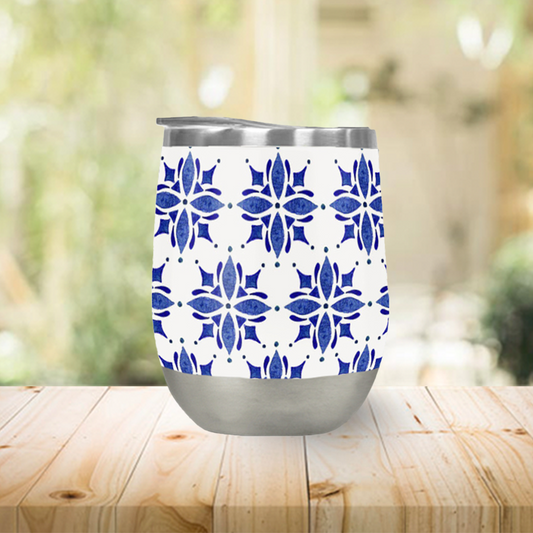 Dark Blue Tile Stemless Wine Tumbler