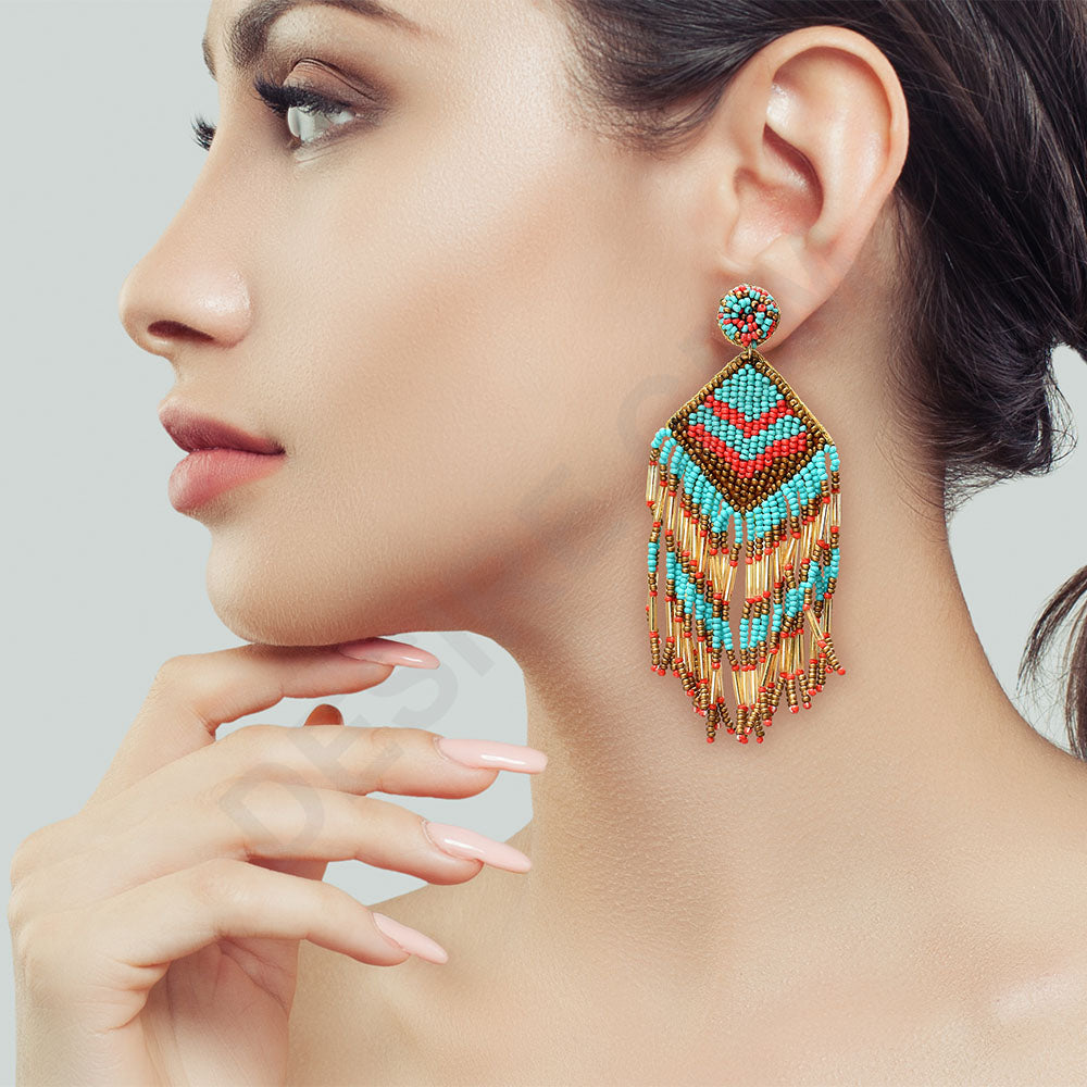 Colorful Beaded Earrings,Hook Dangle Earrings, Bohemia Boho Tassel Earrings FER1036