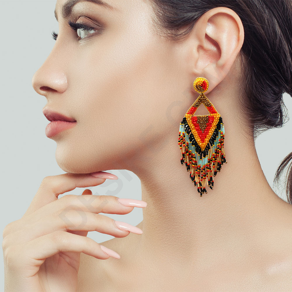 Colorful Beaded Earrings,Seed Bead,Hoop Dangle Earrings, Bohemia,Tassel Earrings FER1037