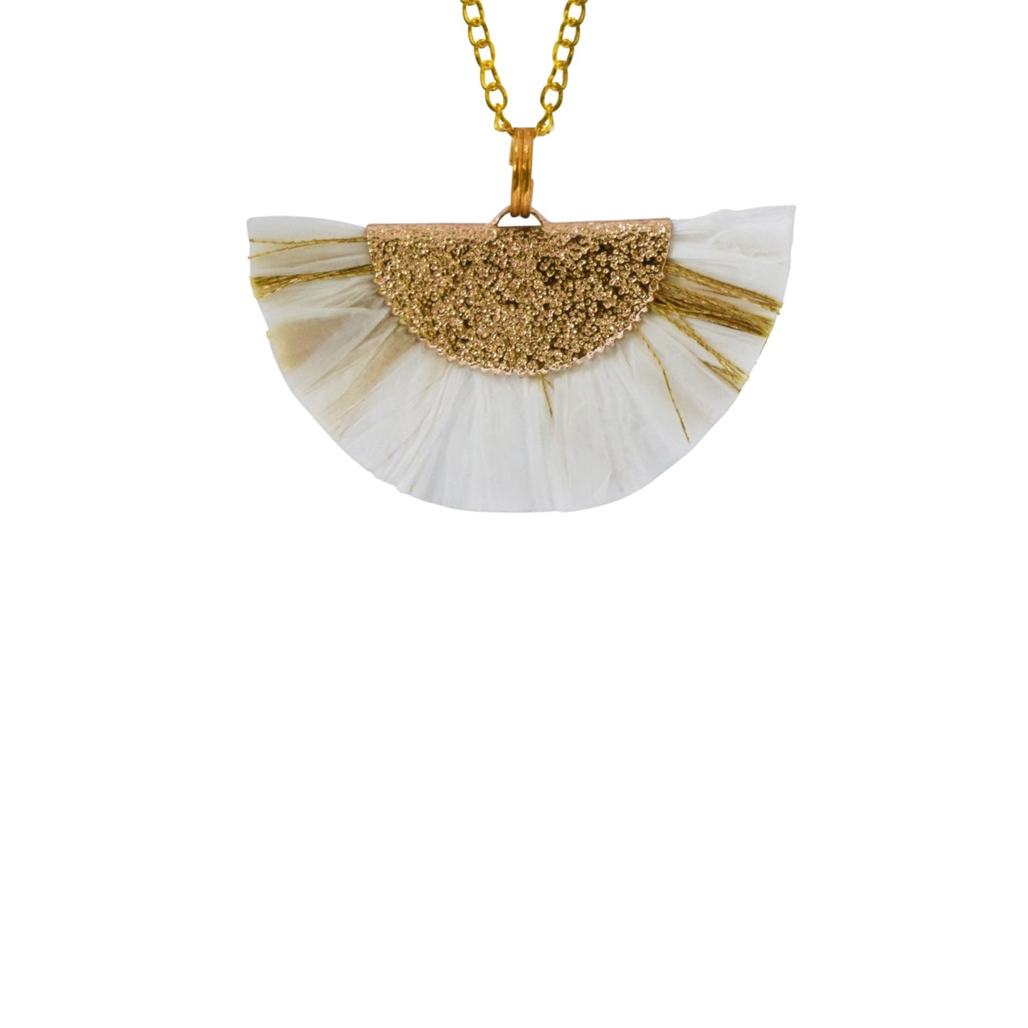 White and Gold Fan Necklace, Statement Necklace, Unique Necklace, Fashion Necklace | by lovedbynlanla