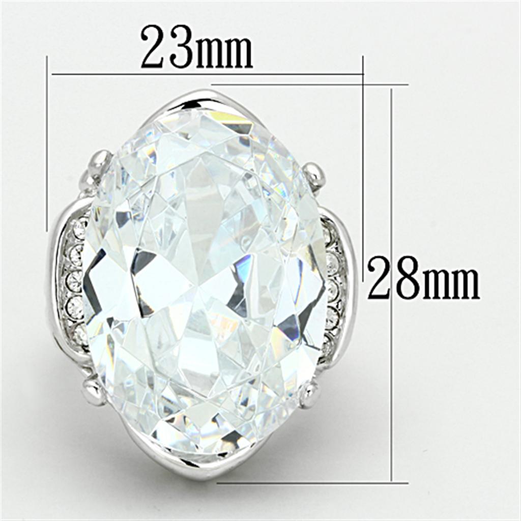 LO2950 - Rhodium Brass Ring with AAA Grade CZ in Clear