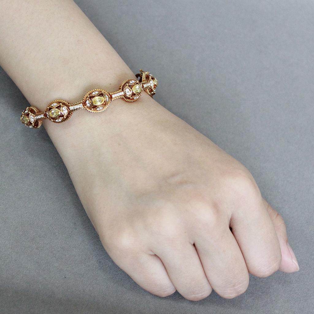 LO4335 - Gold Brass Bangle with AAA Grade CZ in Citrine Yellow