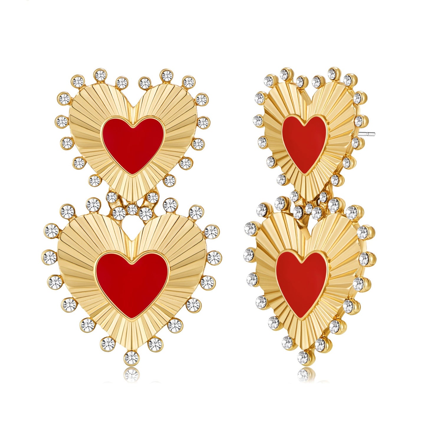 Mid ancient style drip oil inlaid diamond heart earrings, retro exaggerated earrings, temperament earrings, high-end earrings, long earrings