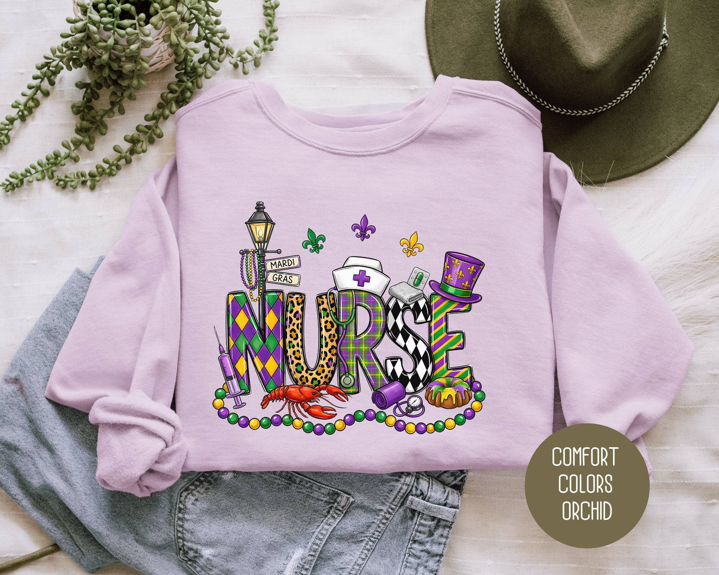 Mardi Gras Nurse Comfort Colors Sweatshirt