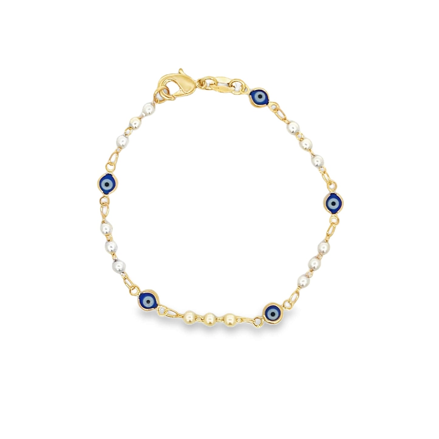 Evil Eye Charm Triple Pearl Link Bracelet (I235A)