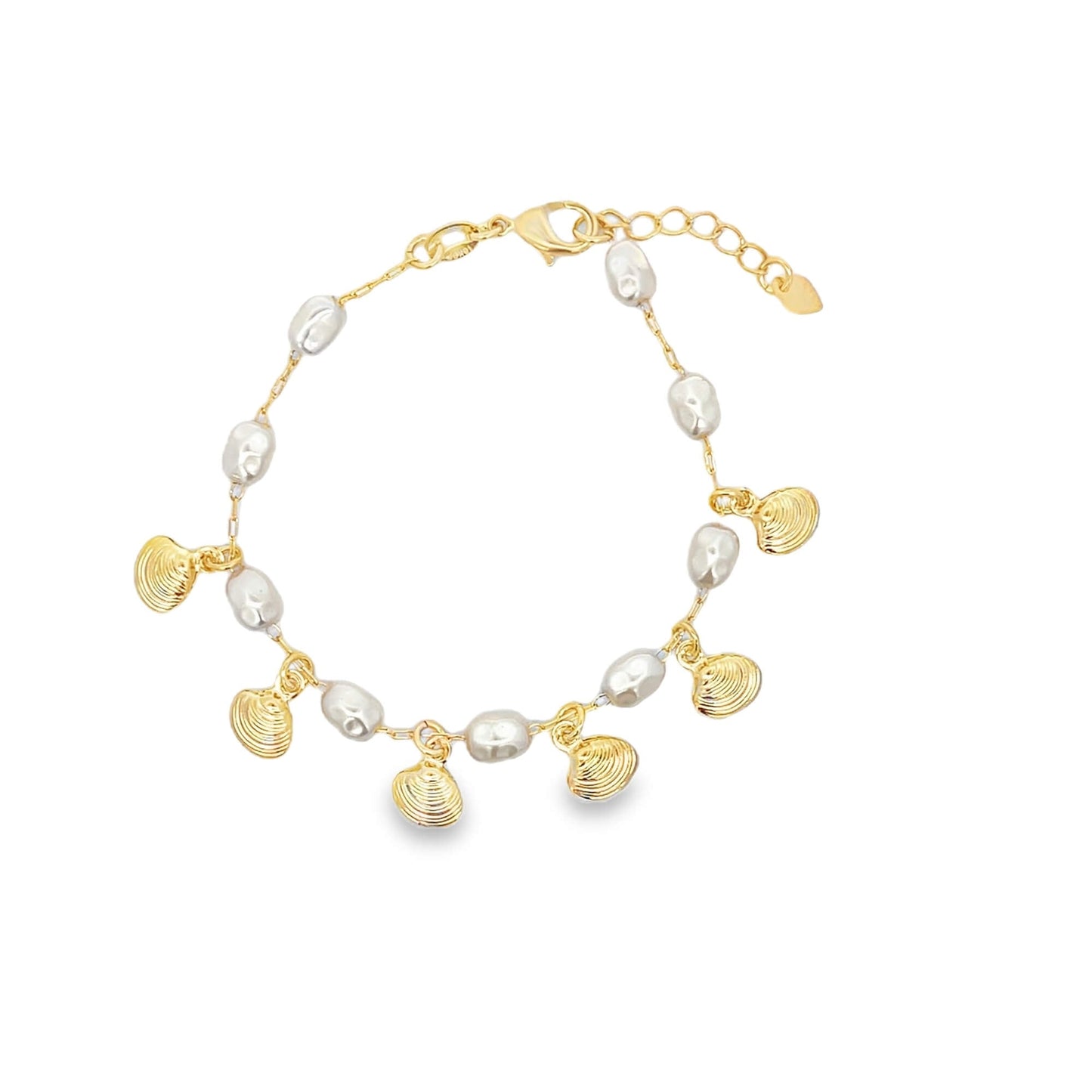 Paperclip Pearl Link Sea Shell Charm Bracelet (H67A/I582A)