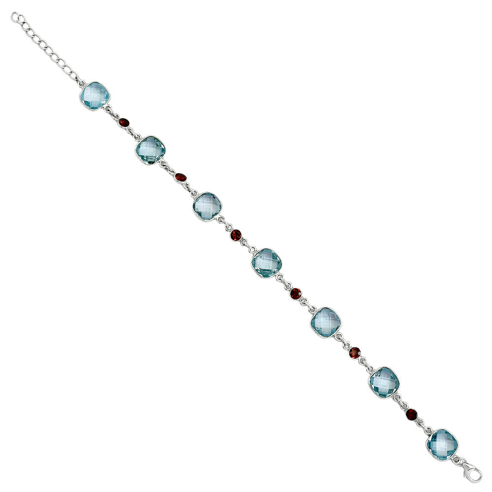 Sky Blue Topaz Checker Briolette & Garnet Bracelet B-1006 SDB5329