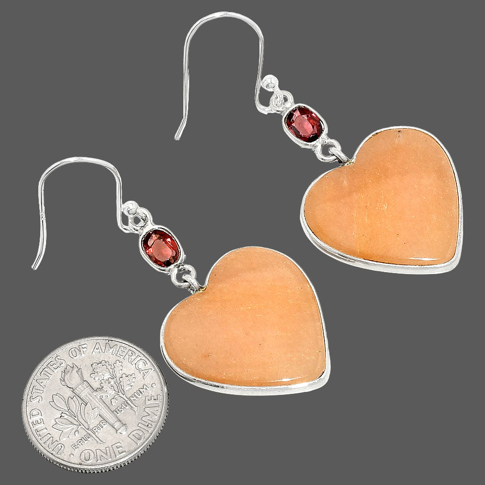 Heart - Pink Aventurine & Garnet Earrings E-1002 SDE84935