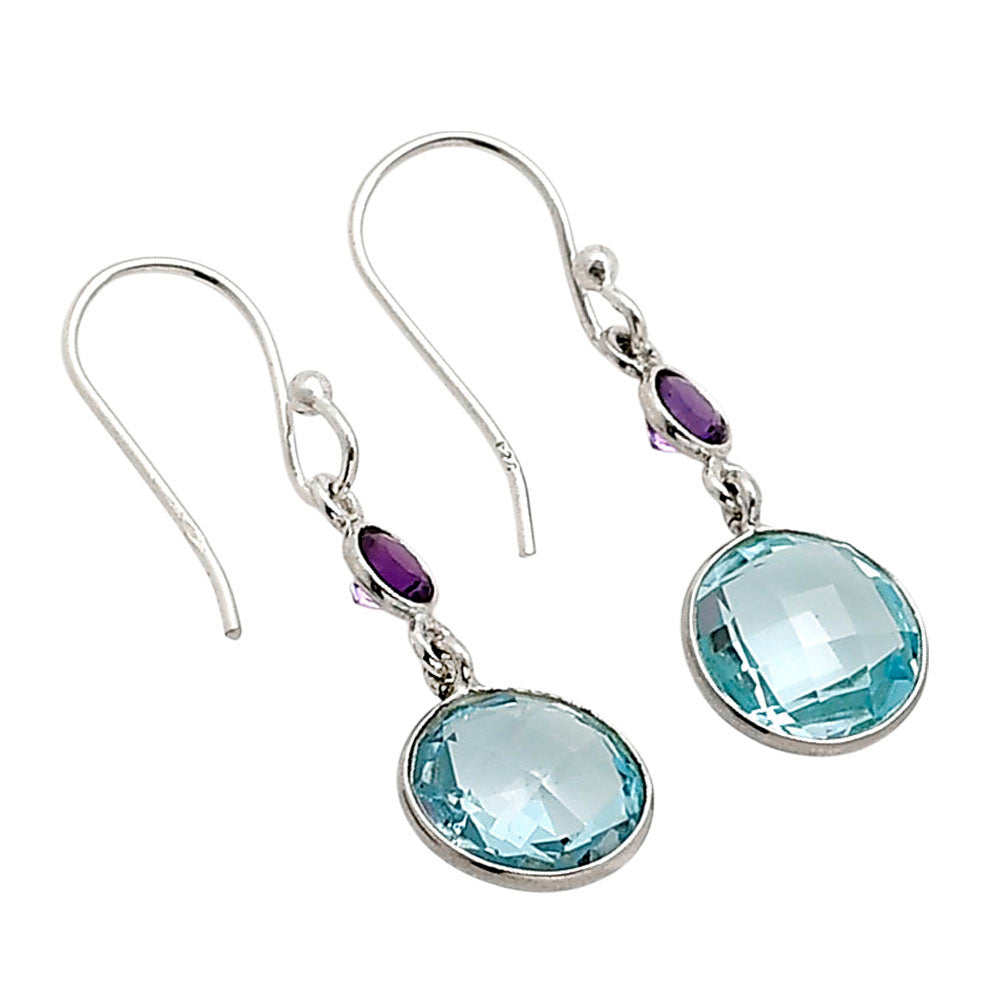 Sky Blue Topaz Checker Briolette and Amethyst Earrings E-1006 SDE90876