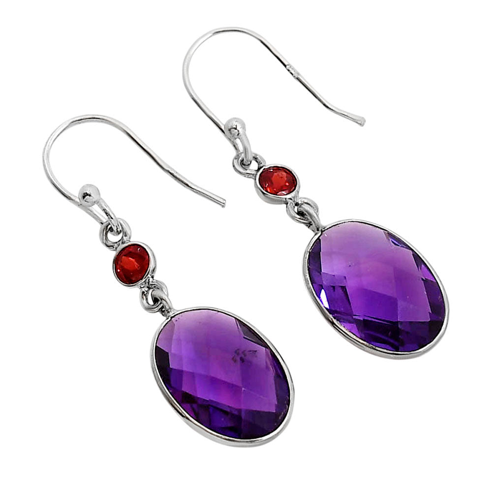 Amethyst Checker Briolette and Garnet Earrings E-1006 SDE91766