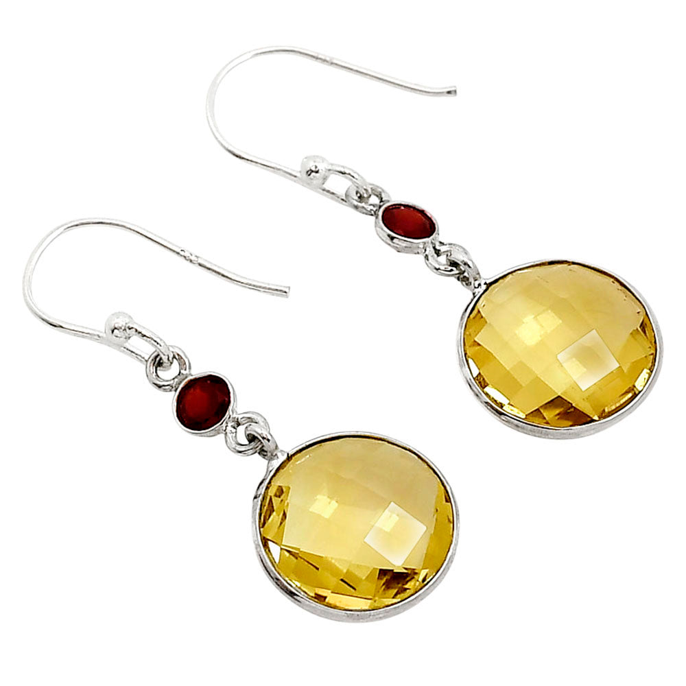 Citrine Checker Briolette and Garnet Earrings E-1006 SDE91790