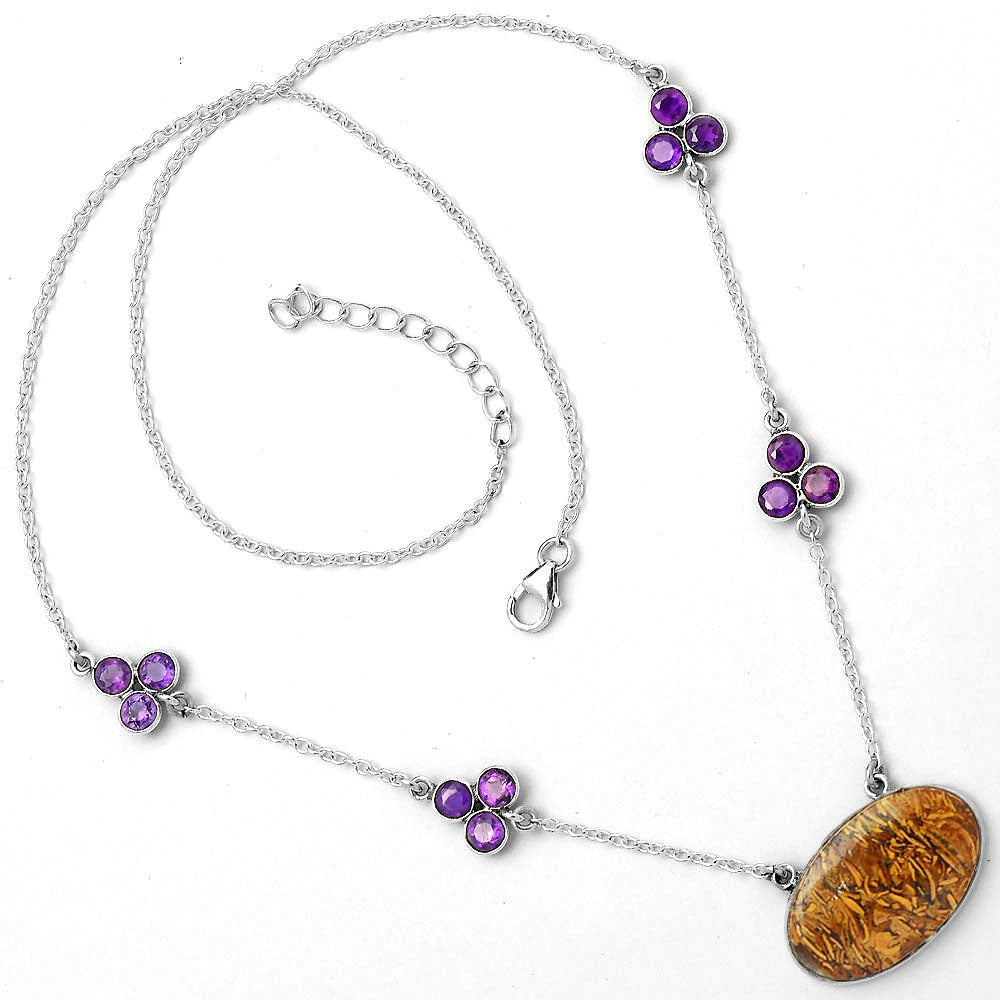 Coquina Fossil Jasper & Amethyst Necklace N-1004 SDN1388