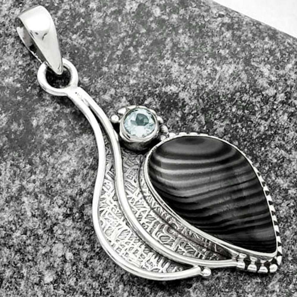 Black Malachite & Sky Blue Topaz Pendant P-1467 SDP109625