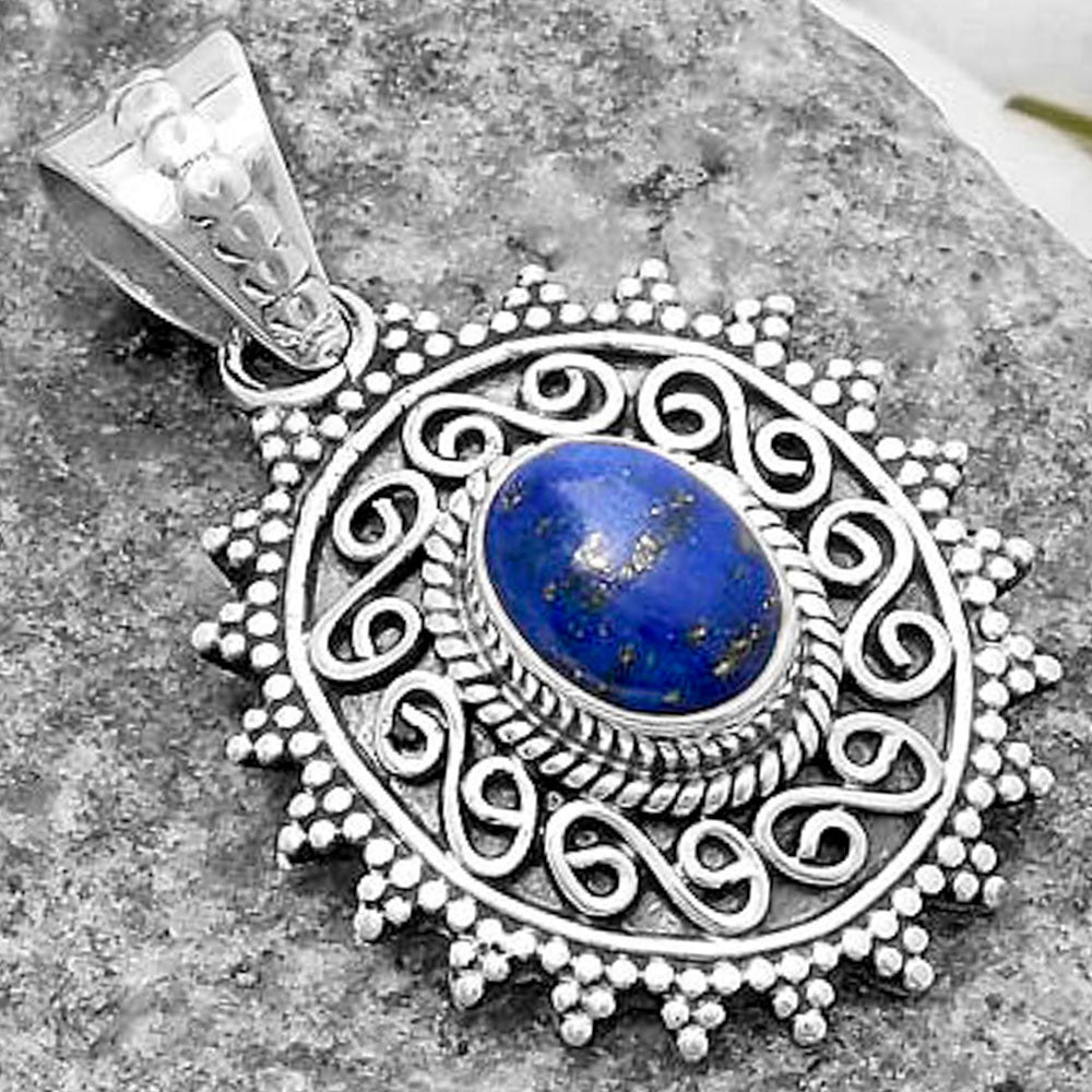 Filigree Natural Lapis Afghanistan Pendant P-1214 SDP118657
