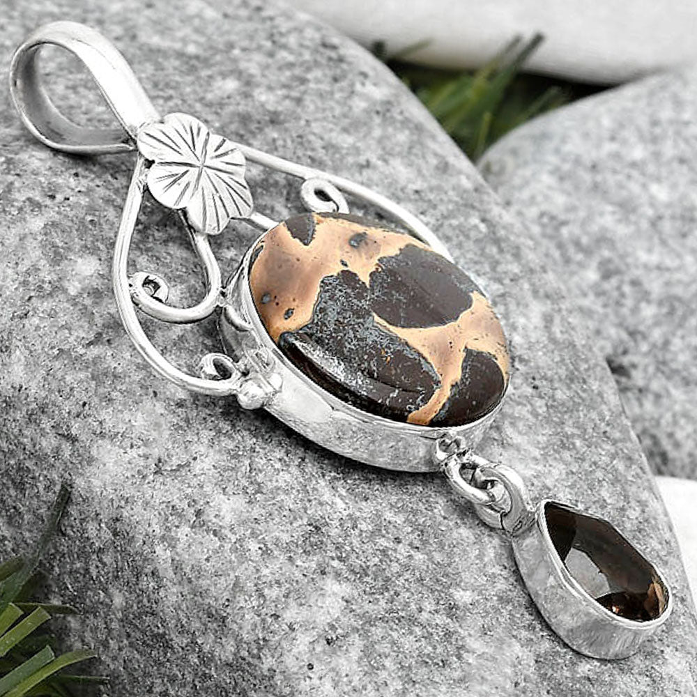 Natural Chocolate Jasper & Smoky Quartz Pendant P-1455 SDP125511