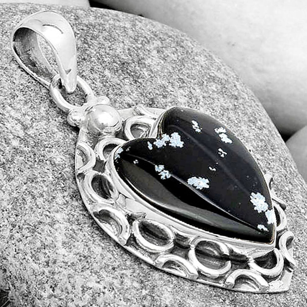 Heart Natural Snow Flake Obsidian Pendant P-1242 SDP126245