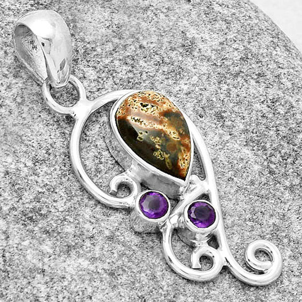Natural Viper Skin Jasper & Amethyst Pendant P-1039 SDP128916