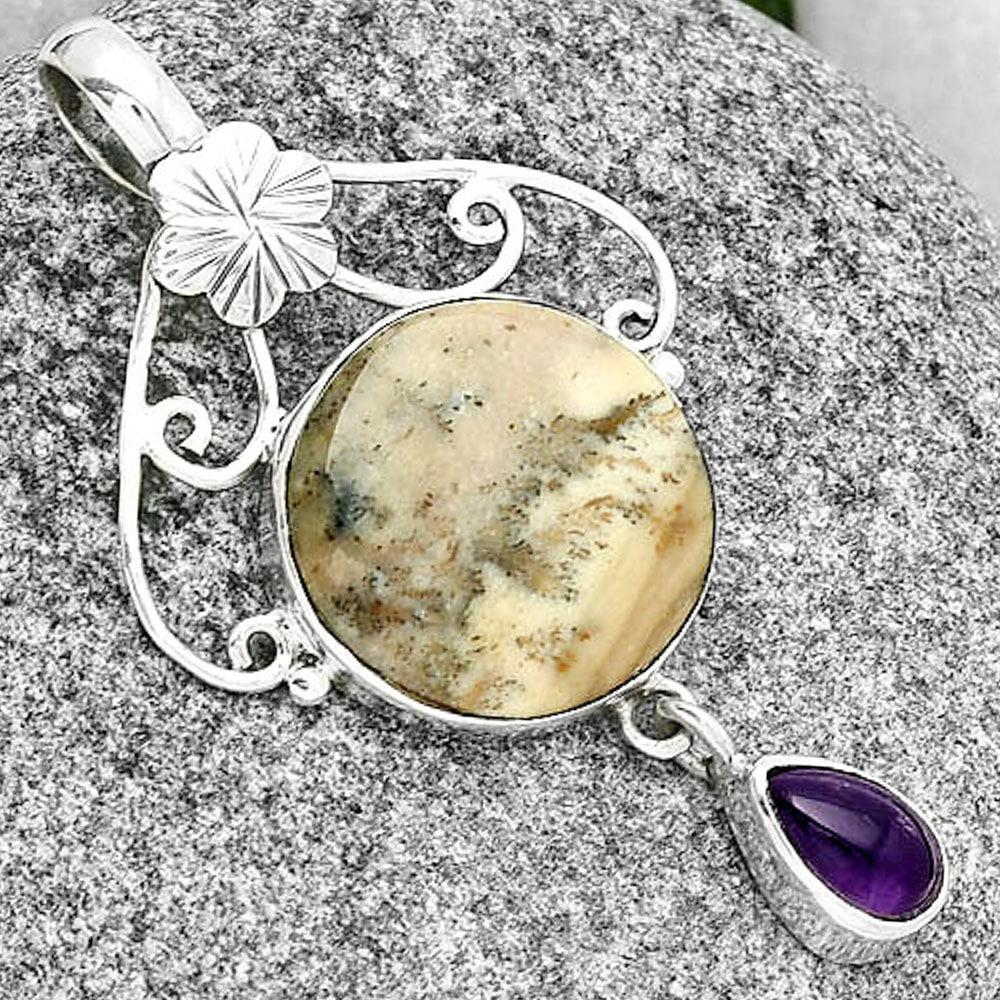 Russian Honey Dendrite Opal & Amethyst Pendant P-1455 SDP131464