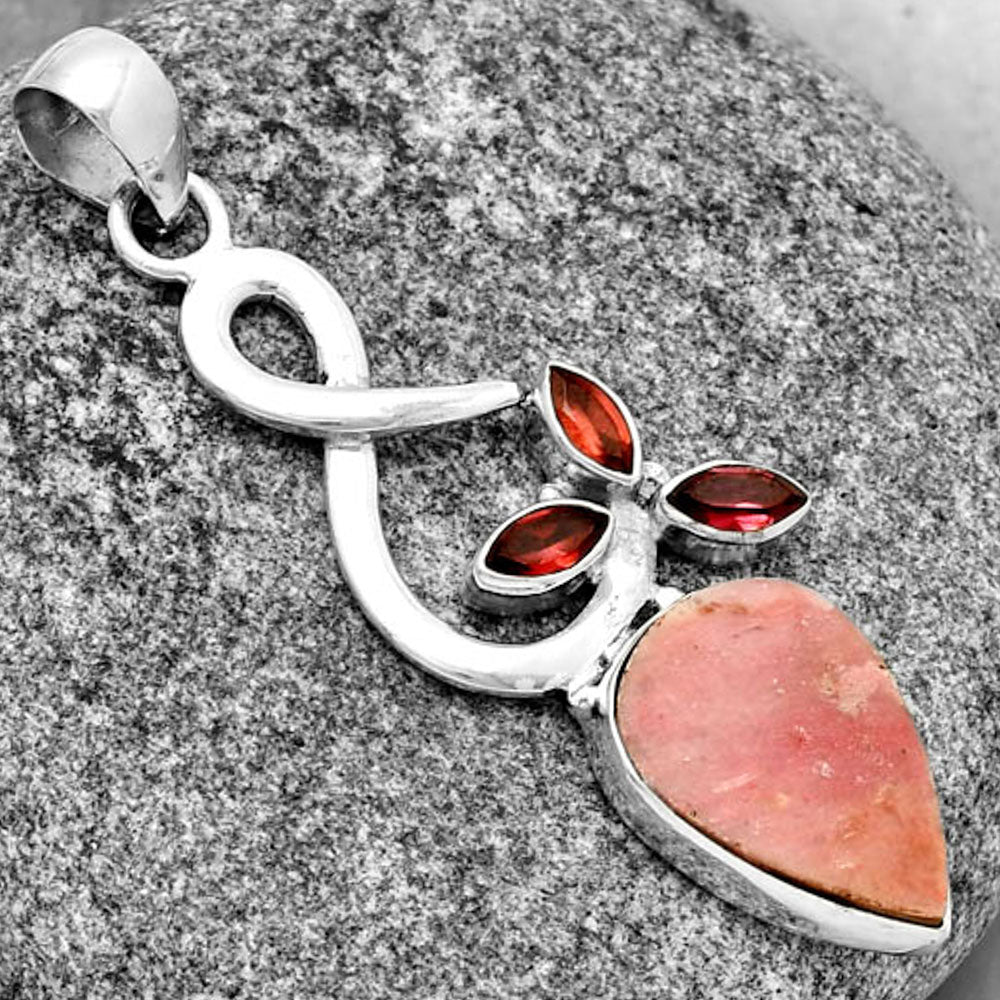 Natural Pink Tulip Quartz & Garnet Pendant P-1118 SDP131844