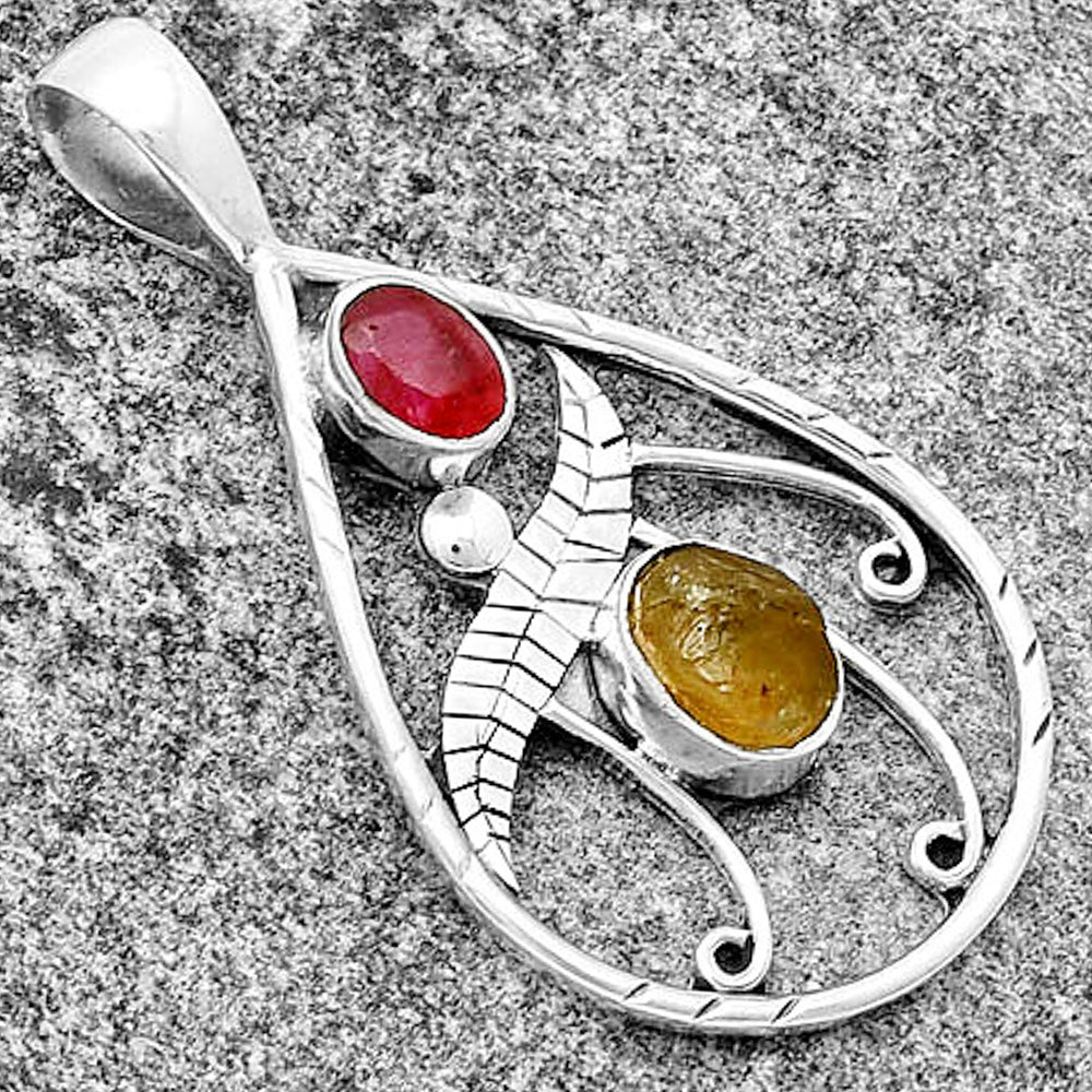 Rare Kornerupine Rough & Ruby Quartz Pendant P-1376 SDP133110