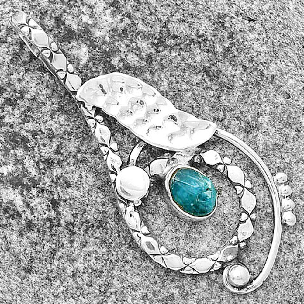 Neon Blue Apatite Rough - Madagascar Pendant P-1215 SDP133867