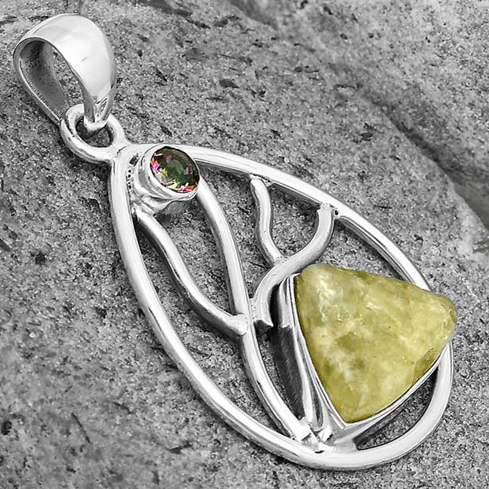 Green Kyanite Rough & Mystic Topaz Pendant P-1572 SDP136008