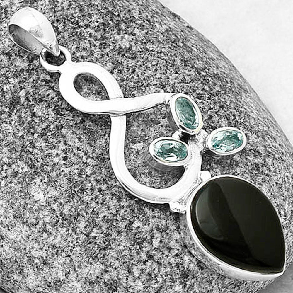 Black Onyx - Brazil & Sky Blue Topaz Pendant P-1118 SDP139401