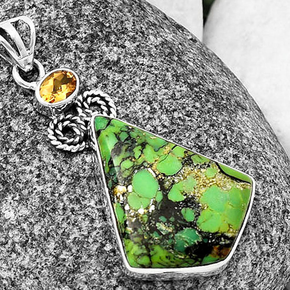 Green Matrix Turquoise & Citrine Pendant P-1093 SDP140826