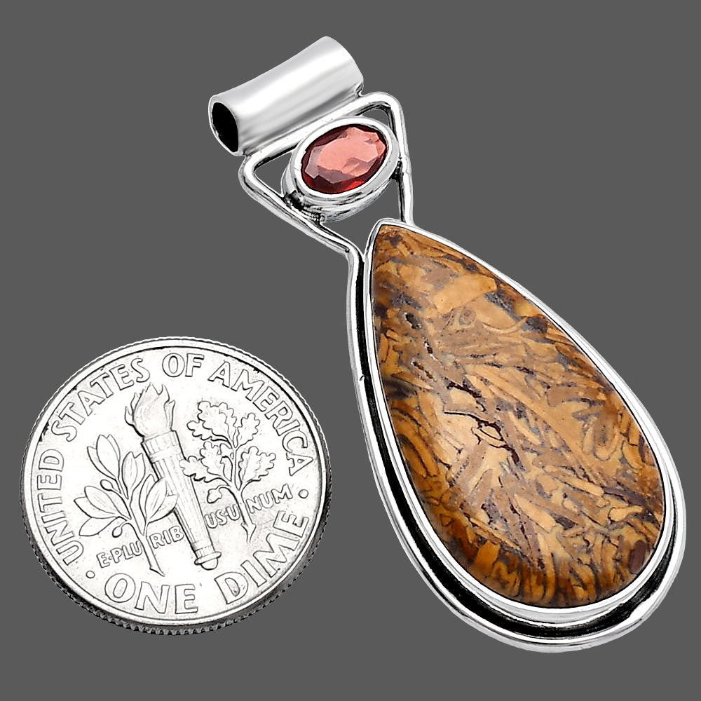 Coquina Fossil Jasper & Garnet Pendant P-1130 SDP144326