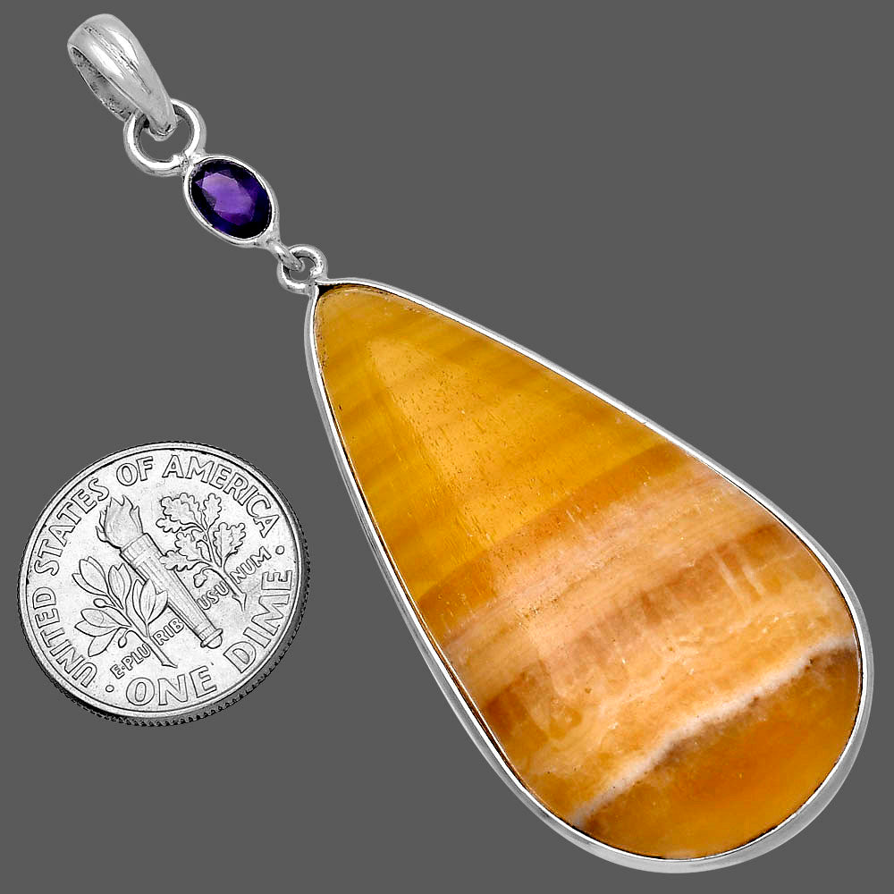 Natural Honey Aragonite & Amethyst Pendant P-1098 SDP145619