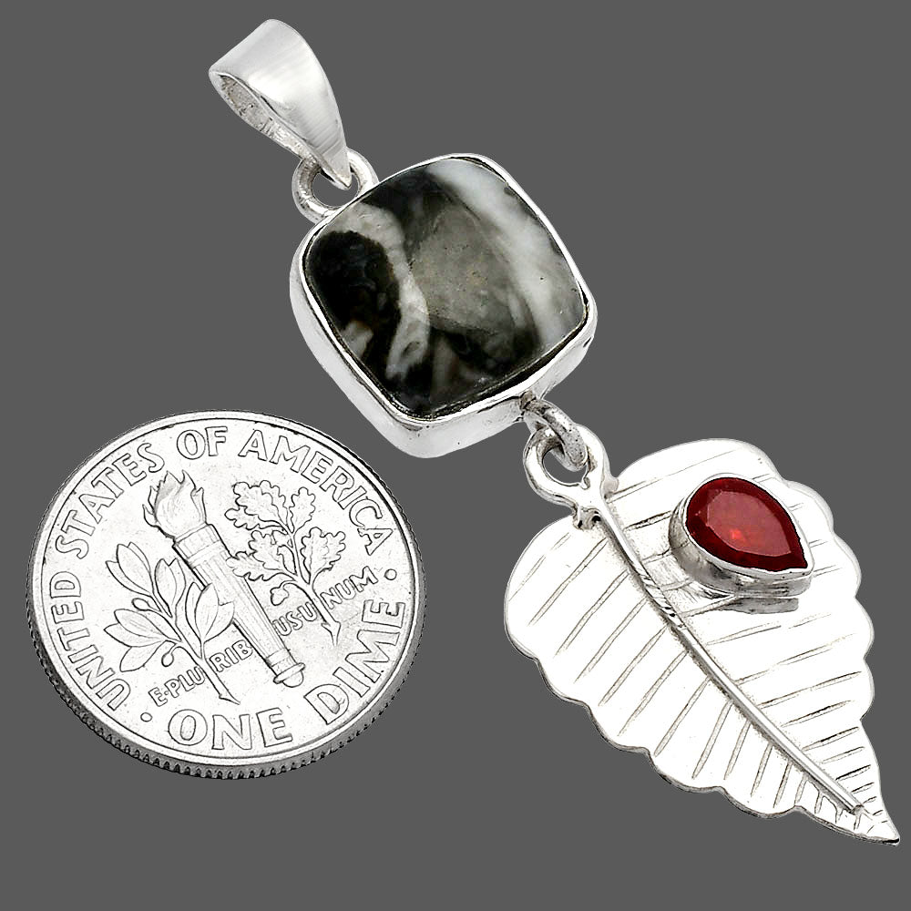 Mexican Cabbing Fossil & Garnet Pendant P-1539 SDP146793